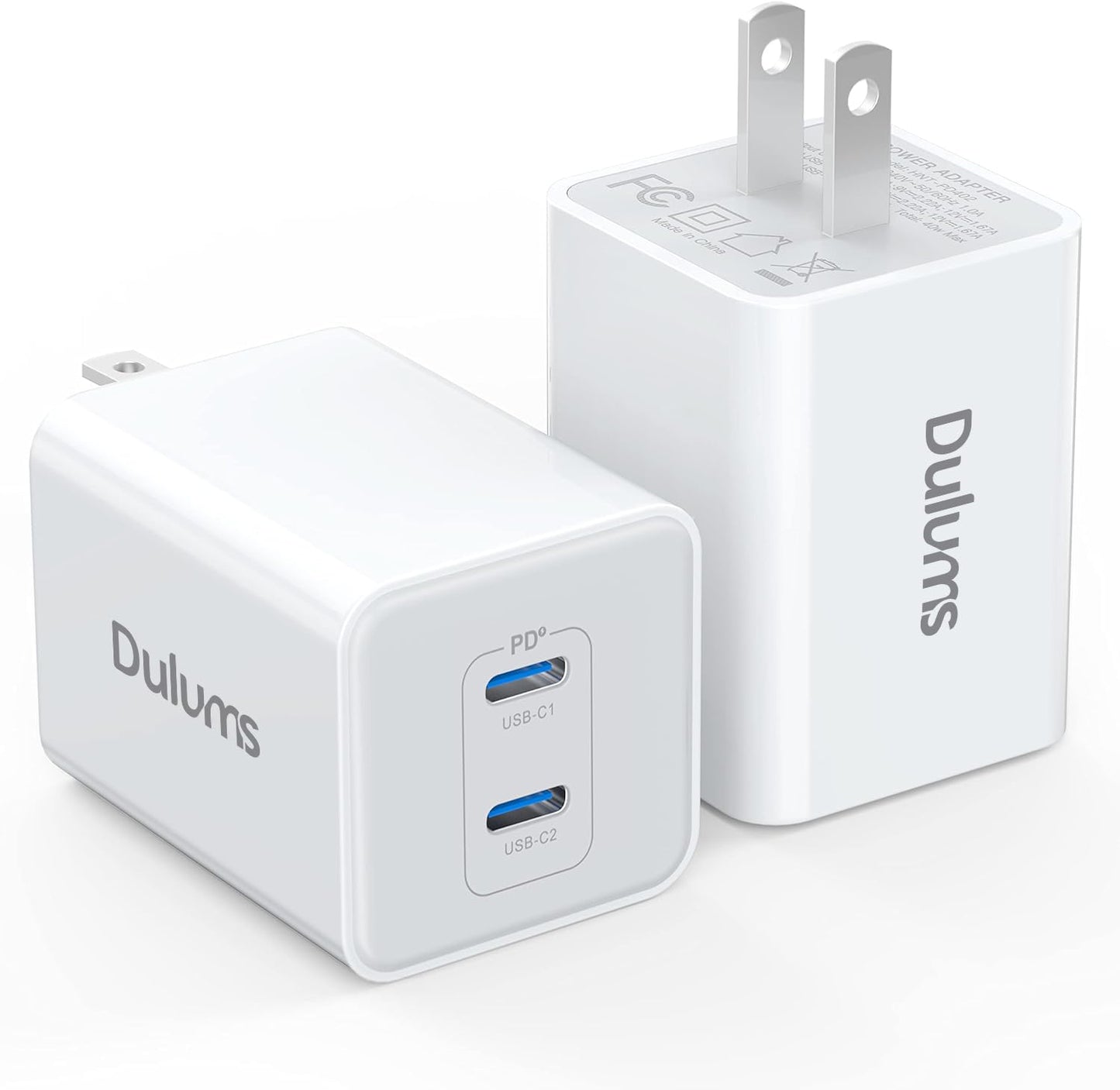 USB C 20W Wall Charger, 2 Pack Dual Port 40W PD 3.0 Type C Fast Charging Block, Durable Portable Charger for iPhone 11/12/13/14/15/16/17Pro Max, iPad Pro, AirPods 4, for Apple Watch 10, Samsung Galaxy