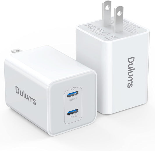 USB C 20W Wall Charger, 2 Pack Dual Port 40W PD 3.0 Type C Fast Charging Block, Durable Portable Charger for iPhone 11/12/13/14/15/16/17Pro Max, iPad Pro, AirPods 4, for Apple Watch 10, Samsung Galaxy