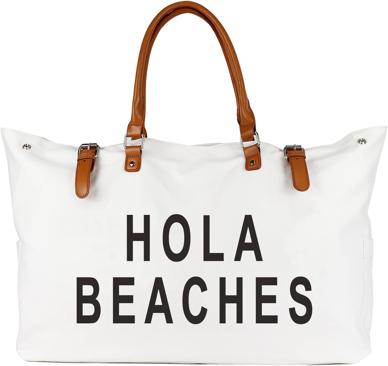 Beach Bag with Vegan Leather Handle, Extra Large Beach Bag for Women Waterproof Sandproof, White