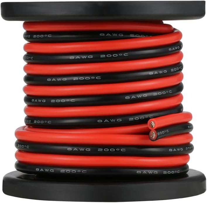 BNTECHGO 8 Gauge Flexible 2 Conductor Parallel Silicone Wire Spool Red Black High Resistant 200 deg C 600V for Single Color LED Strip Extension Cable Cord,Model,20ft Stranded Tinned Copper Wire