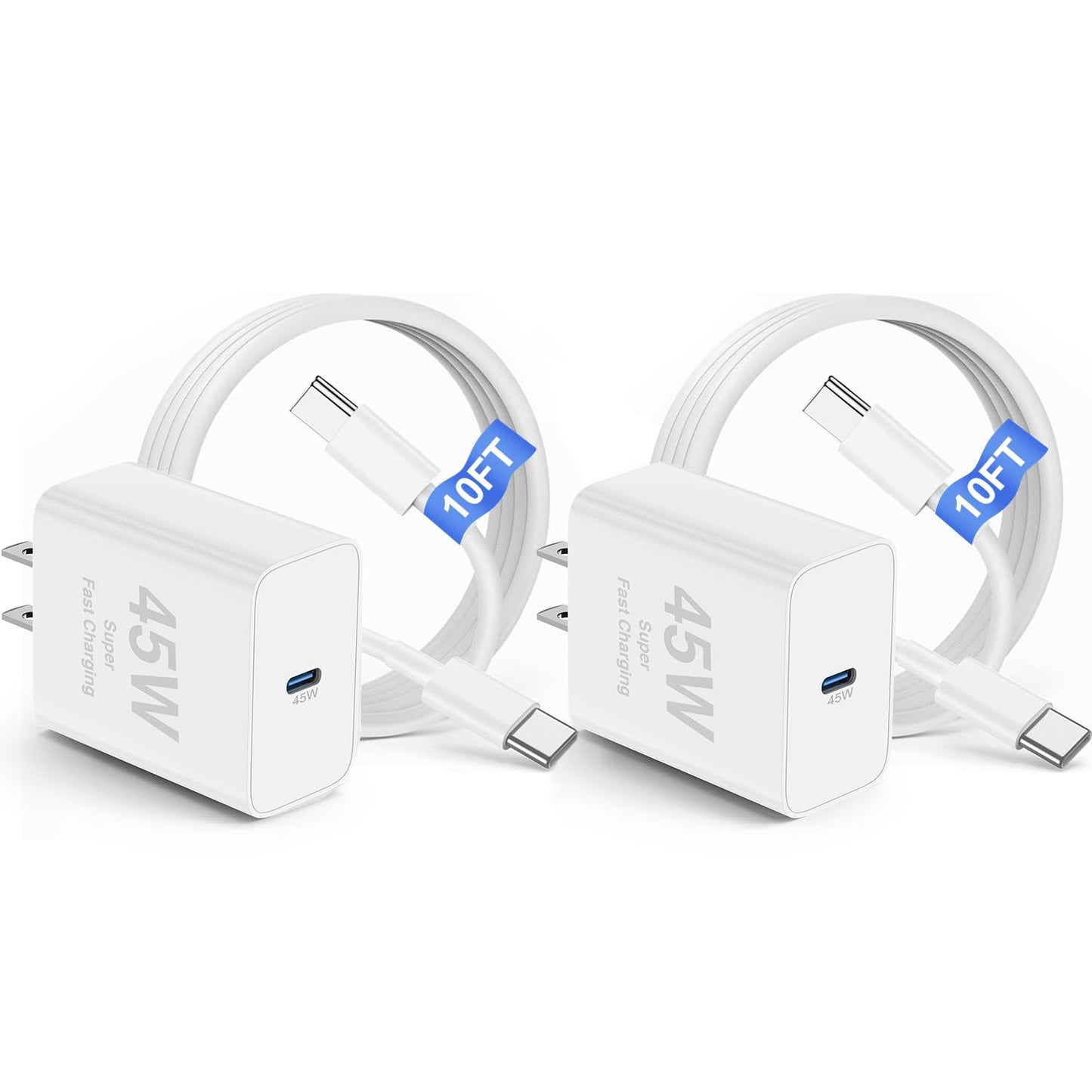 2Pack 45W iPhone 17 16 15 Charger Fast Charging,USB C Super Fast Charger Block and Long Type C to C Cable Cord 10ft for Apple iPhone 17 Pro Max/17 Air/16 Pro/16 Pro Max/15 Plus/15 Pro/iPad Plug Cube
