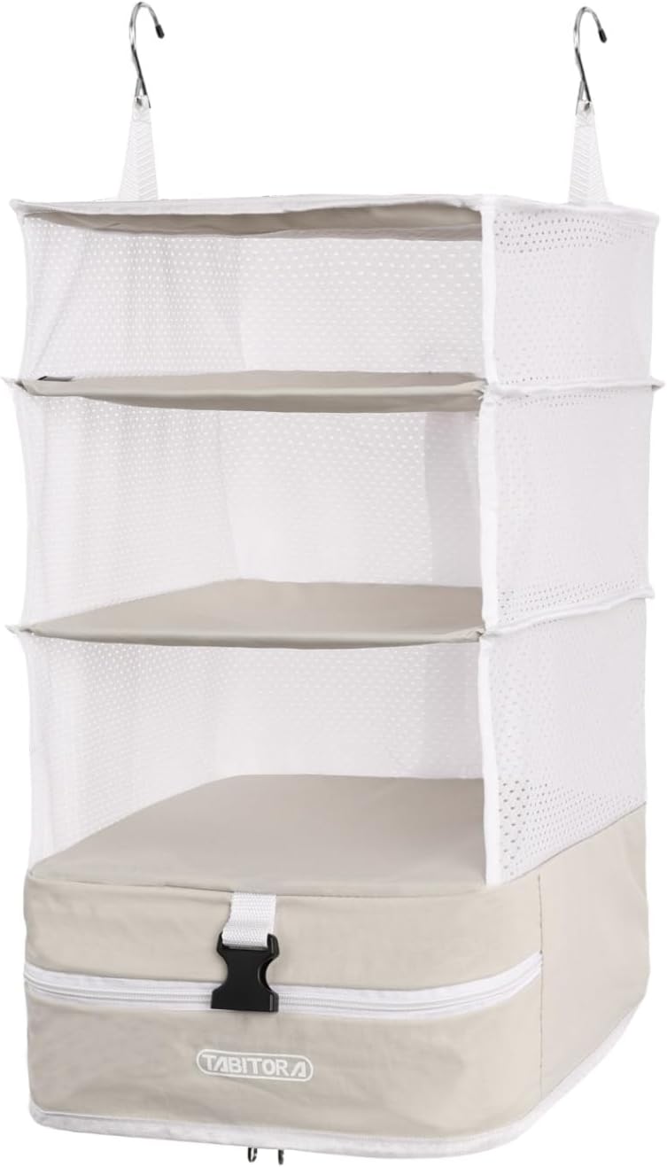 TABITORA Portable Hanging Travel Shelves Bag Packing Cube Organizer Suitcase Storage Large Capacity (Cream white L)