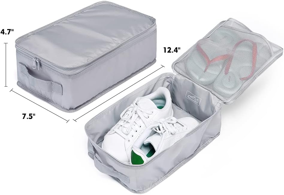 Travel Shoe Bags, Foldable Waterproof Shoe Pouches Organizer-Double Layer (4 Grey Shoe Bag)