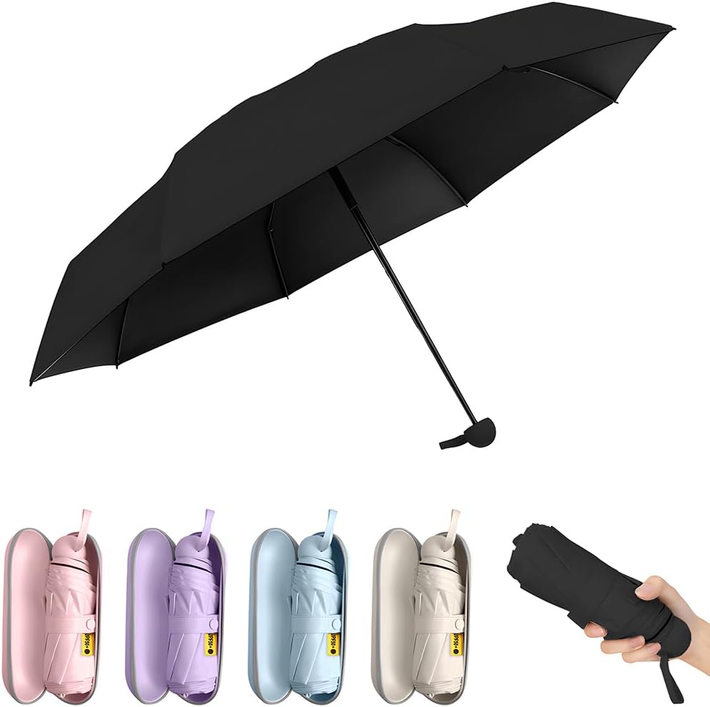 TOPSAIL Mini Umbrella Compact for Travel, UV Sun Protection(UPF50+), Waterproof for Light Rain, Suitable for Women & Kids With a Case, Manual Folding Small Pocket Size Ufor Backpack/Purse