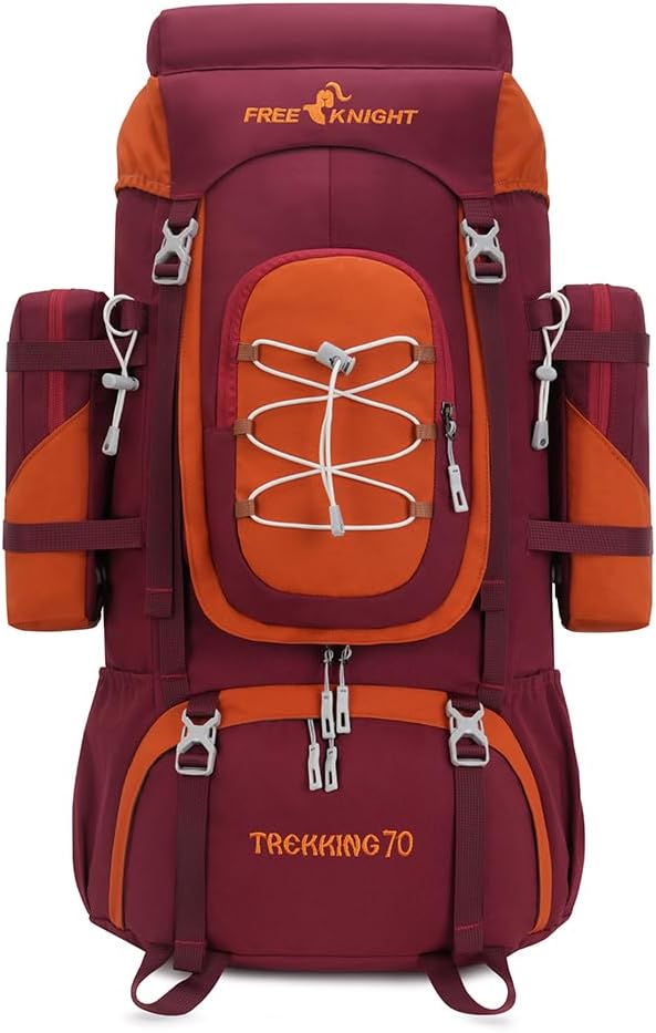 Bseash 70L (65+5) Waterproof Hiking Camping Backpack with Rain Cover, Outdoor Sport Travel Daypack for Climbing Touring (Red)