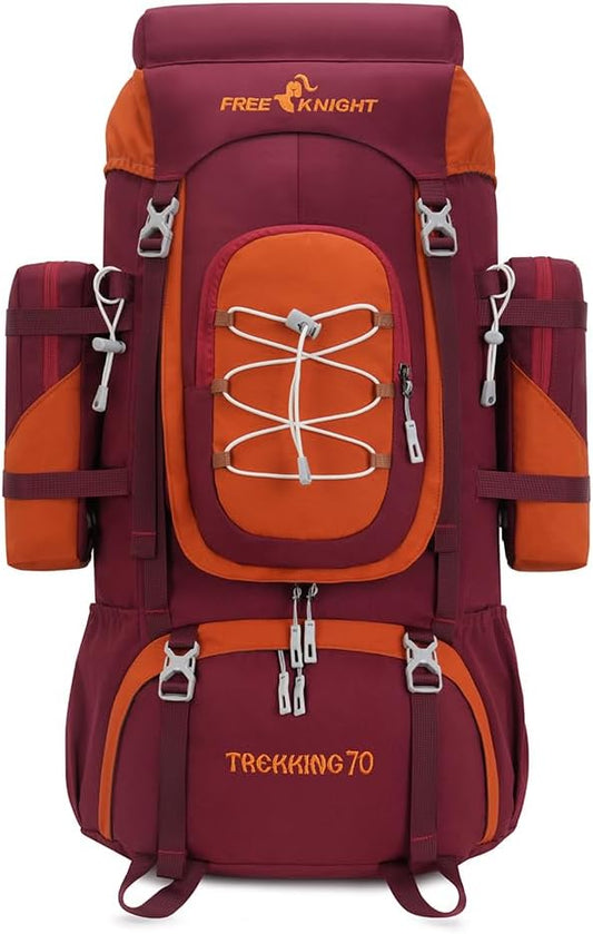 Bseash 70L (65+5) Waterproof Hiking Camping Backpack with Rain Cover, Outdoor Sport Travel Daypack for Climbing Touring (Red)