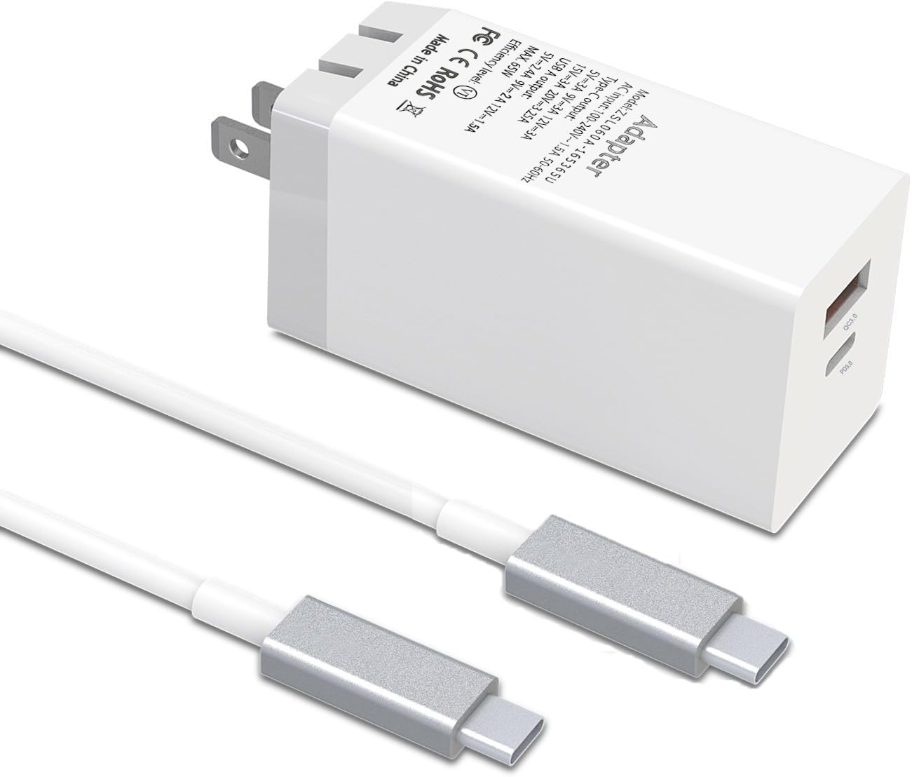 65W USB C Charger, PD QC 3.0 Fast Charging Type C Wall Charger Block, 2 Ports USB-C Power Adapter for iPhone 16 15 14 iPad Pro,for MacBook Pro Foldable Power Adapter (White)