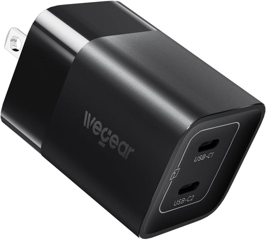 45W USB C Charger, 2 Port PPS Compact Foldable GaN Charger for iPhone 17/16, iPad, Galaxy S25 S24, Pixel 10/9, Compatible with MagSafe (Black)