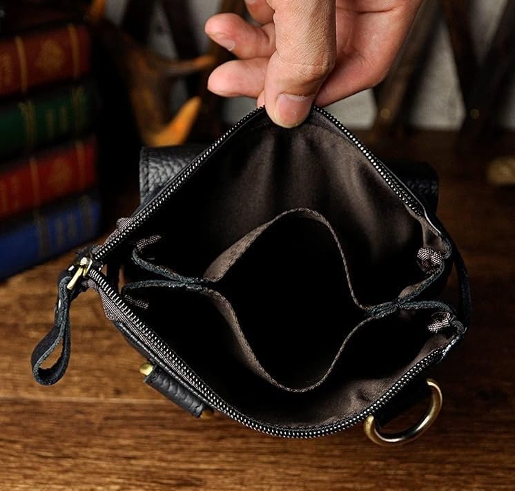 Men's Genuine Leather Small Messenger Shoulder Satchel - Adjustable Waist Bag