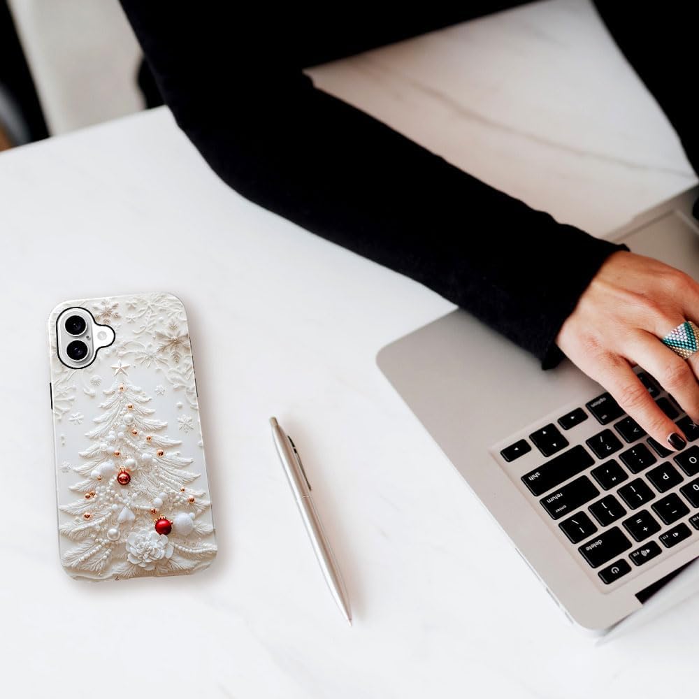 Case for iPhone 16 - Slim Fit Anti-Scratch Phone Case for Girl Women - Christmas Tree White (Glossy)