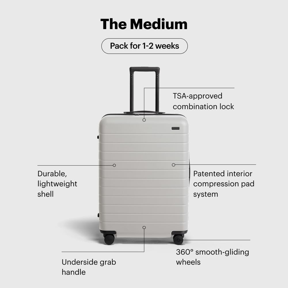 Away Medium Checked Luggage, Lightweight Hard Shell Suitcase with Spinner Wheels, Durable Rolling