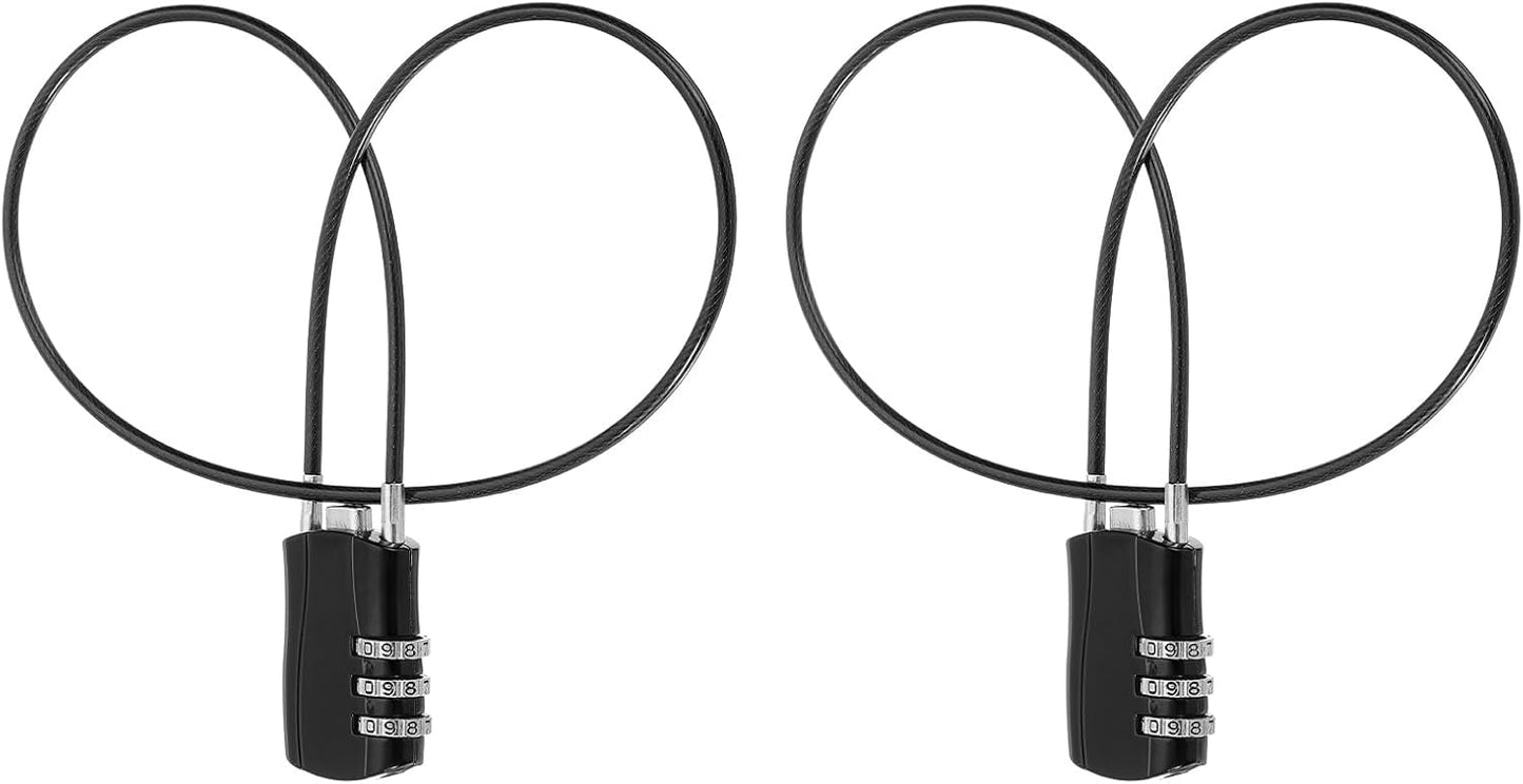 MECCANIXITY 2 Pcs Luggage Travel Lock, 3 Digit Cable Combination Lock 1-3/16" Width Body with 20" Long Cable for Suitcase Bag Cabinets Small Fences Gym, Black