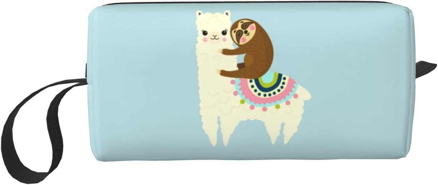 Cute Alpaca & Sloth Makeup Bag Organizer Small Travel Cosmetic Bags Compact Durable Oxford Fabric Multi-Purpose Storage Perfect for Travel, Gym, Daily Use