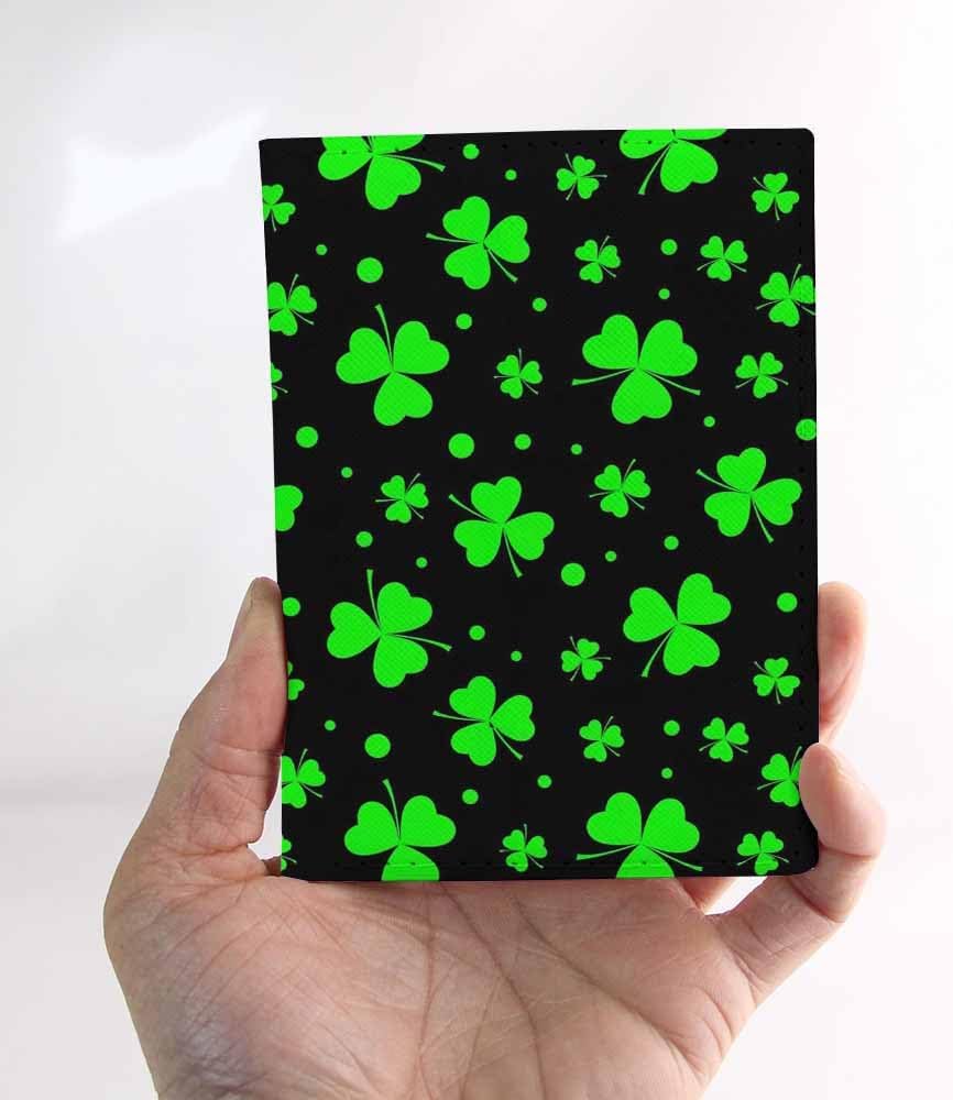 Lucky Clover Passport Holder for Travel Green Three Leaves Saint Patrick Day PU Leather Passport Cover Wallet Cute Passport Card Holder for Women and Men