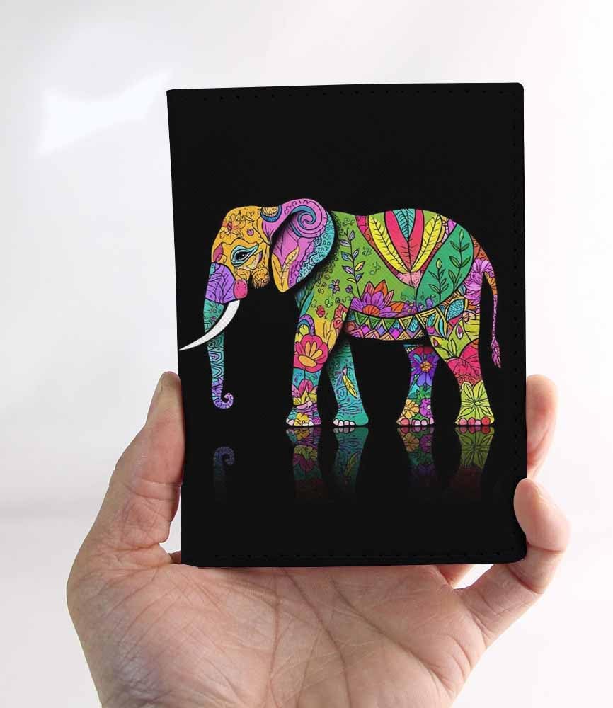 Ornate Elephant Passport Holder for Travel Zentangle Flower Africa Animal PU Leather Passport Cover