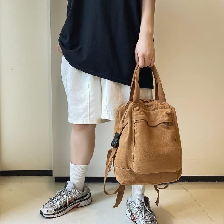 Small Boho Canvas Backpack for Women Vintage Style Outdoor Travel Bag Casual Daypack Grunge