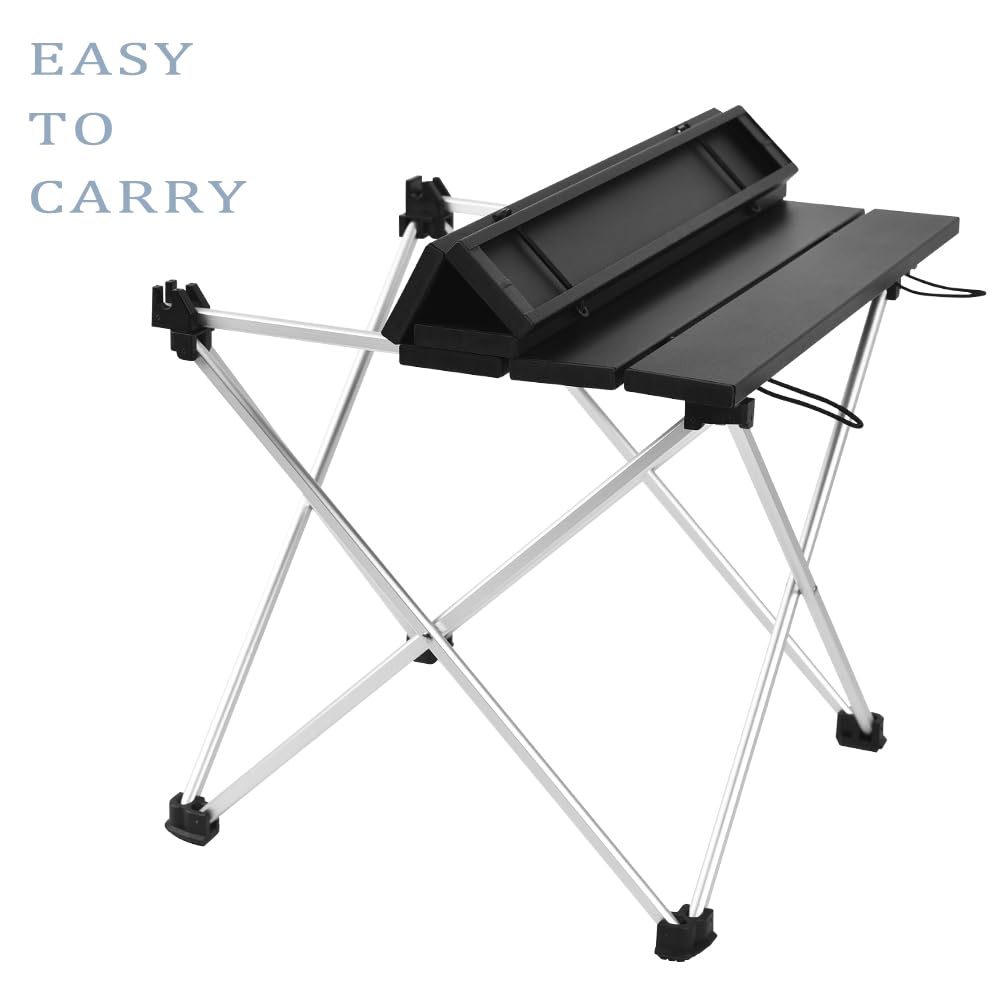 Grope Portable Camping Table,Aluminum Folding Beach Table (Black-S)
