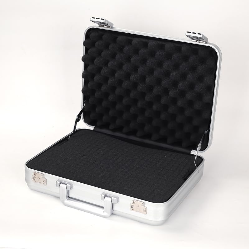 Small Metal Briefcase 16.5X12.6X4.5 Inch TSA Combination Lock Silver Aluminum Toolbox Cash Case 14 Inch Notebook Briefcase with Sponge