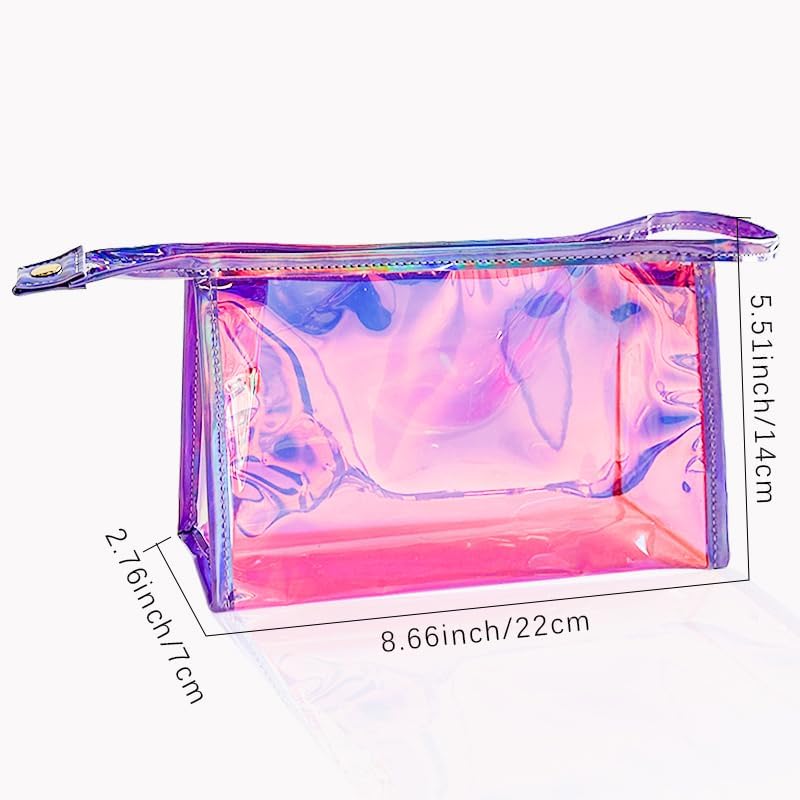 Green Transparent Laser Cosmetic Bag Iridescent Holographic Waterproof PVC Makeup Organizer Bag for Women (Green)