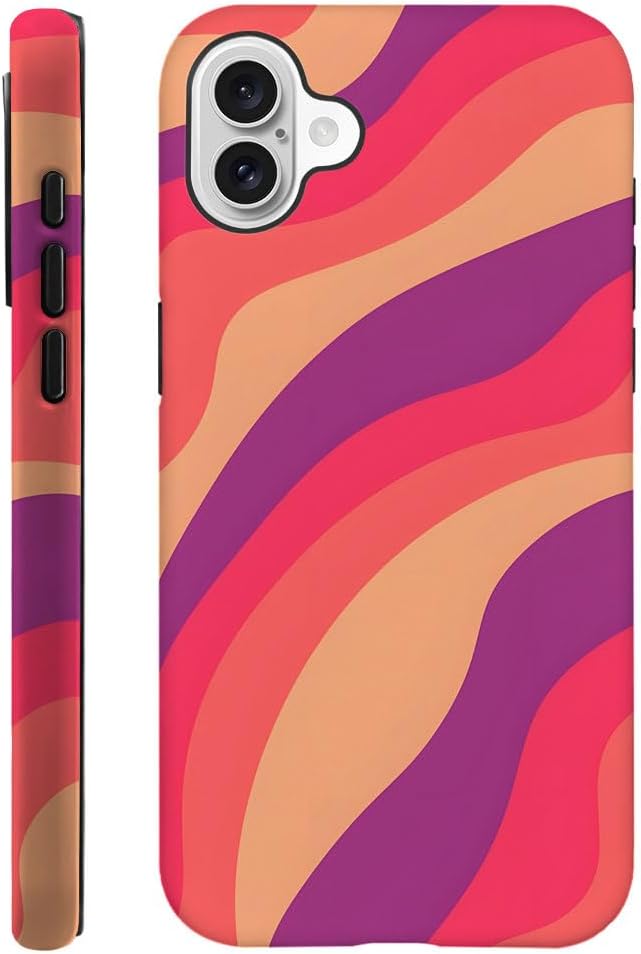 SEized Case Compatible with for iPhone 16 Plus,Pink Colorful Waves Abstract Swirls Phone Case for Girl Women Boy Men,Durable Protection Phone Case for iPhone 16 Plus