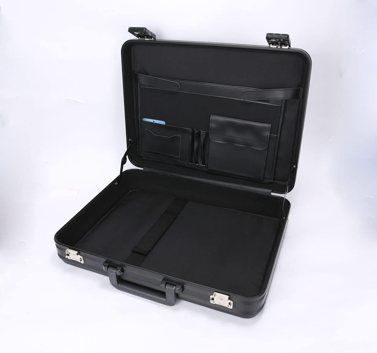 Black Aluminum Money Briefcase for Cash Metal Cases for Men Business Attache Hardside Case Dual Combination Locks with Foam