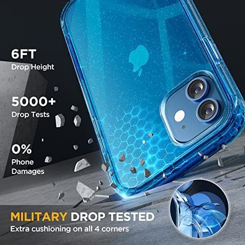 Miracase for iPhone 12/12 Pro Case 6.1 inch, Upgraded Full-Body Rugged Phone Bumper Case Cover with Built-in 9H Tempered Glass Screen Protector and Camera Protector, Glitter Blue