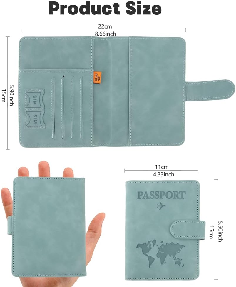 Passport Holder for Travel, RFID Passport Holder, Light Blue Passport Cover Case Passport Wallet PU