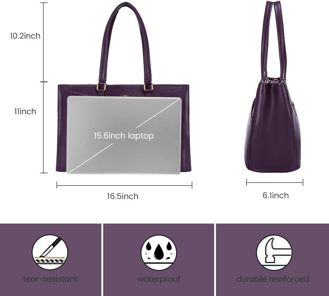 LOVEVOOK Laptop Bag for Women 15.6 Inch Tote Bags Waterproof Leather Briefcase Computer Women Business Office Work Bag,Mulberries Purple