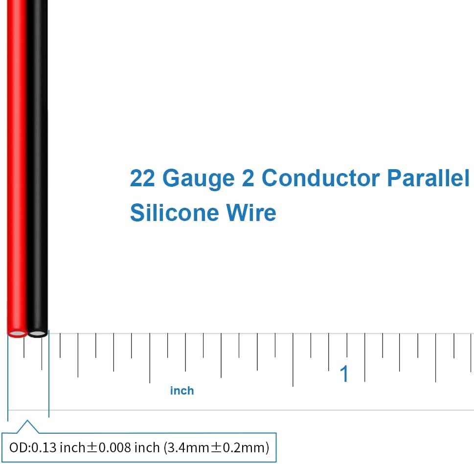 BNTECHGO 22 Gauge Flexible 2 Conductor Parallel Silicone Wire Spool Red Black High Resistant 200 deg C 600V for Single Color LED Strip Extension Cable Cord,Model,250ft Stranded Tinned Copper Wire
