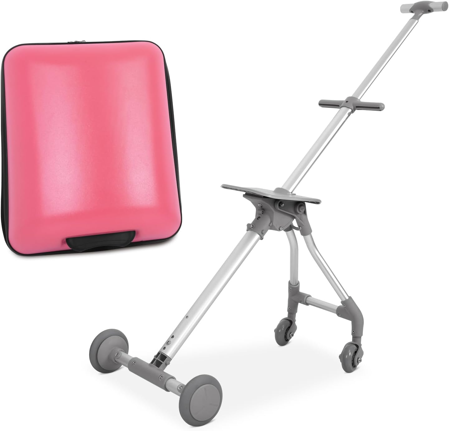 3-in-1 Carry On Luggage with Removable Cart | 20” Hardside Suitcase, Detachable Travel Tote & Foldable Utility Cart with 3 Adjustable Heights | for Adults, Kids, Shopping & Travel | 42L, 5KG (Pink)
