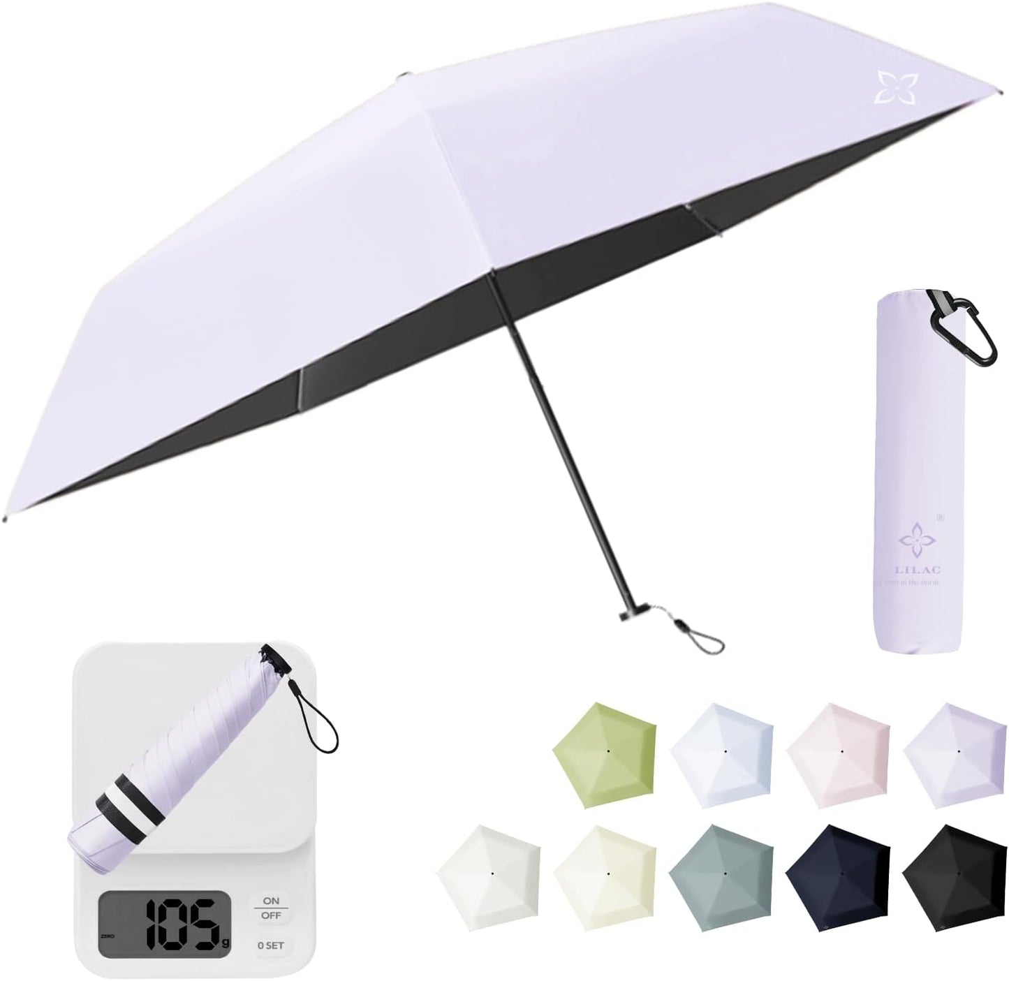 Mini Compact Travel Umbrella, 3.7Oz Ultralight Carbon Fiber UPF 50+ UV Protection Umbrellas for