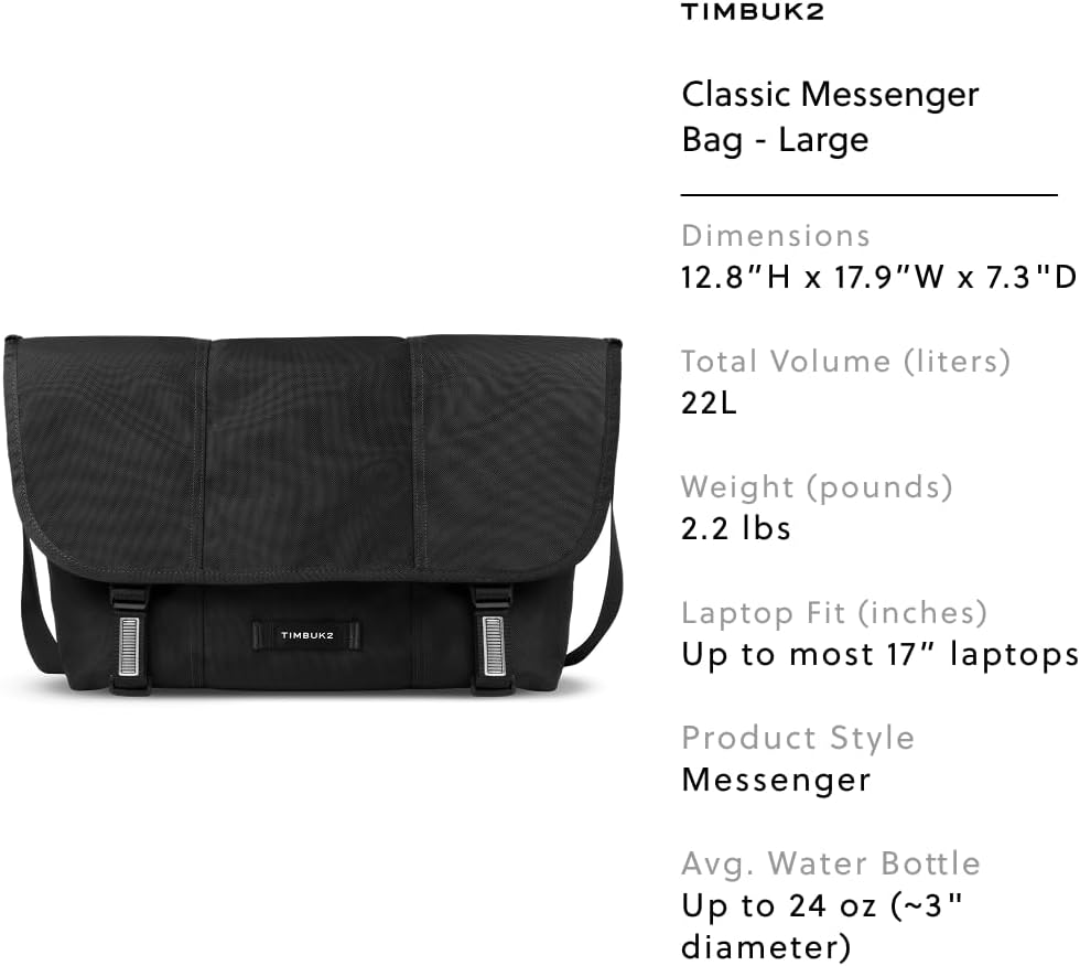 Timbuk2 Classic Messenger Bag - Durable, Water-Resistant, fits 13", 15", 17" Laptop