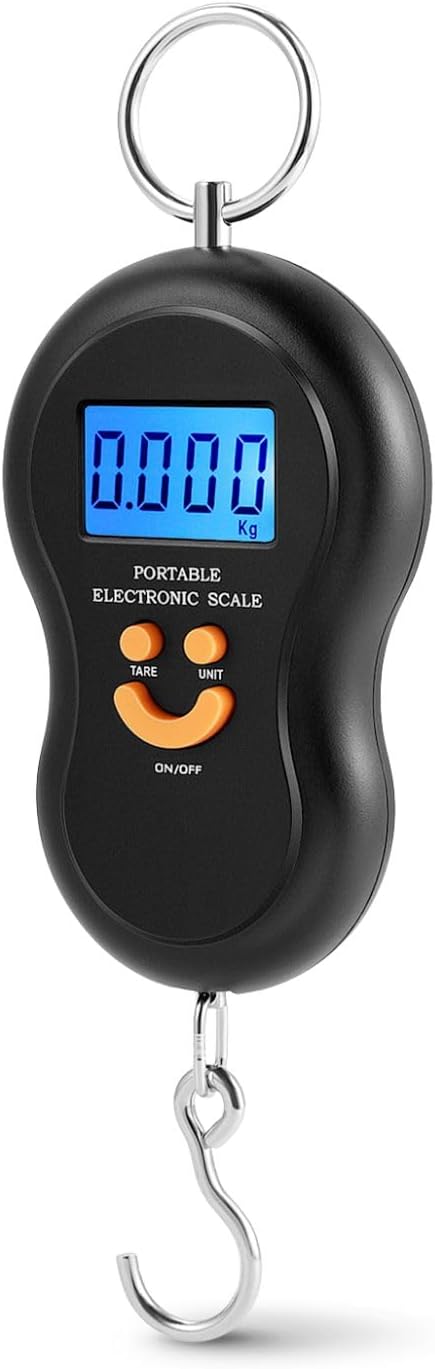 Flexzion Portable Luggage Weight Scale - 110lb/50kg Weight Capacity Luggage Scale Travel Digital with Backlit LCD Display, Handle, & Hook for Bags & Fishing - AAA Batteries Included