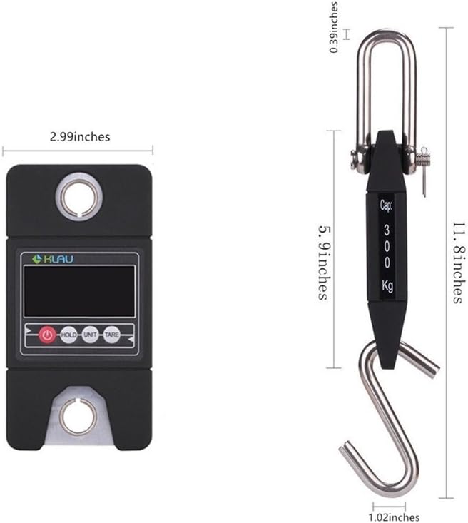 Klau Digital Fish Scale High Precision Sensor 300 kg / 600 lb Industrial Crane Scale Hanging Scales Black for Home Farm Hunting