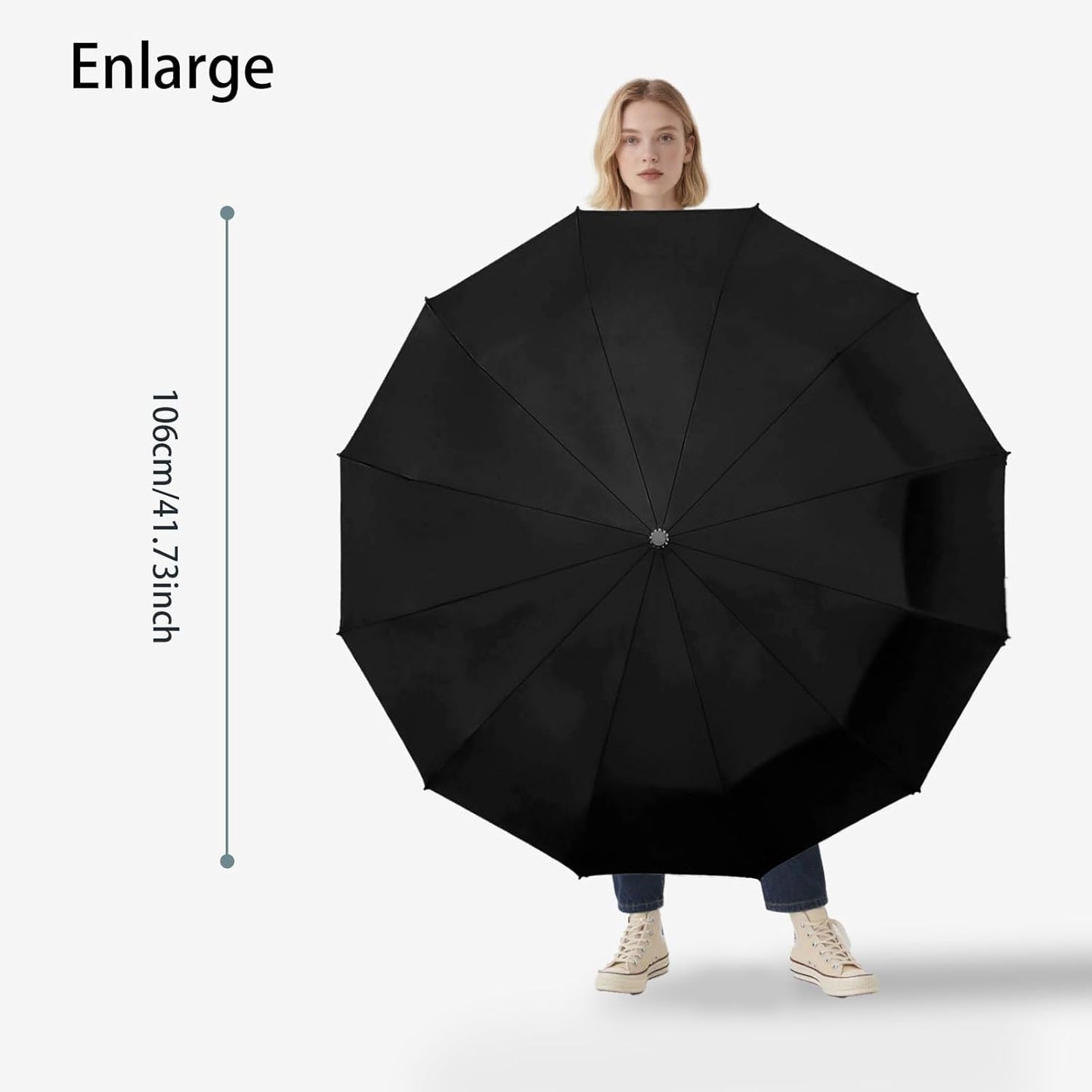 Large Automatic Umbrella - Windproof Travel Compact Folding Umbrella with Automatic Open & Close for Men and Women -creamy-black