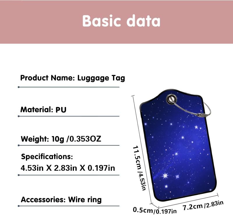 Starry Night Sky Leather Luggage Tags for Suitcases, 2 Pack Travel Bag Tags with Privacy Cover ID Label with Stainless Steel Loop for Women Men Girls Backpack Gift (Blue Purple)