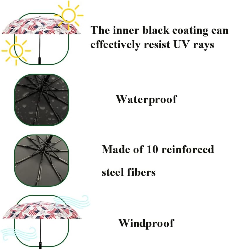 Windproof Travel Automatic Umbrella, 10 Ribs, Rainproof Foldable, Uv-Resistant, Portable