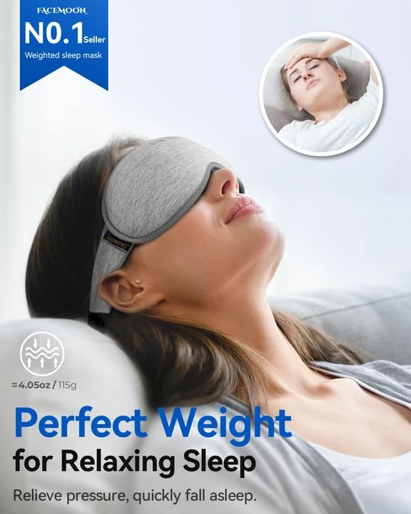 FACEMOON 3D Blackout Weighted Eye Mask for Sleep, Airplane Travel Essential