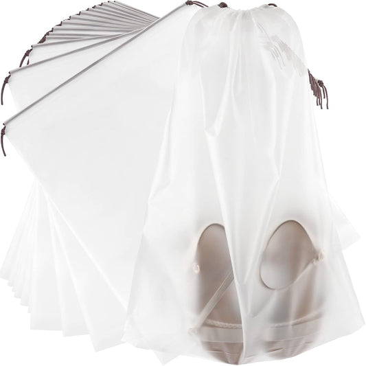HAKZEON 100 PCS 16x20 Inch Clear Plastic Drawstring Bags, Portable Translucent Shoes Storage Organizers Pouch with Rope, Thickness 2 Mil Travel Bags for Sneakers, Dress Shoes, Slippers, Sandals