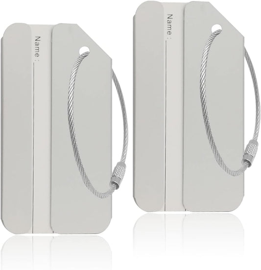 Aluminum Luggage Tags, Luggage Tag Holders for Travel Luggage Baggage Identifier by Ovener (2Pack Silver)