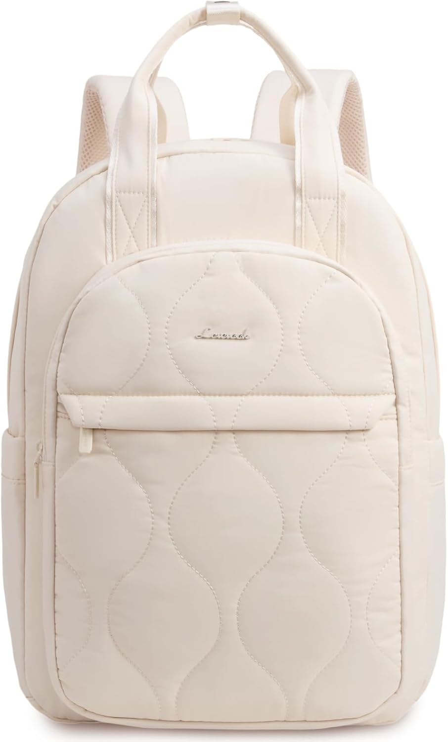 LOVEVOOK Laptop Backpack for Women, College Travel Backpack Puffer Womens Backpack for 15.6 Inch Laptop, Water-Resistant Quilted Casual Daypack, Beige
