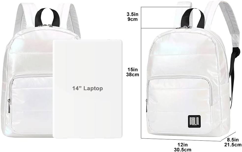 Backpack Purse for Women, Small Quilted Nylon Lightweight Backpack, Water Resistant Iridescent Puffy Casual Daypack