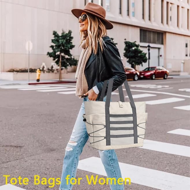 Travel Tote Bags for Women - Foldable Beach Bag Waterproof Zipper Gym Sports Shopping Bag with Trolley Sleeve