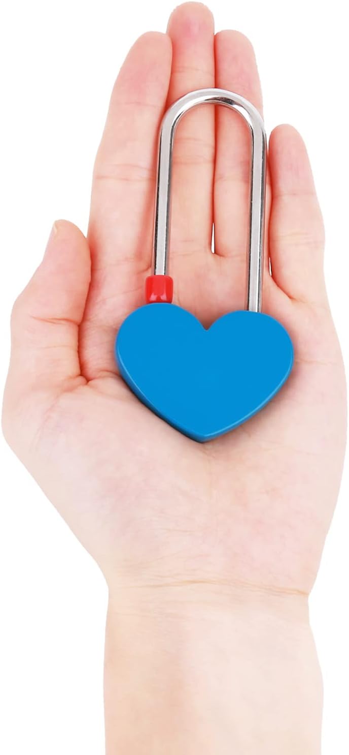 2 PCS Love Lock Heart Padlock,Blue Single Heart Wish Lock for Lovers Wedding, Valentines, Anniversary, Travel, Valentine's Day(No Key)
