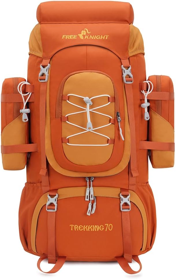 Bseash 70L (65+5) Waterproof Hiking Camping Backpack with Rain Cover, Outdoor Sport Travel Daypack for Climbing Touring (Orange)