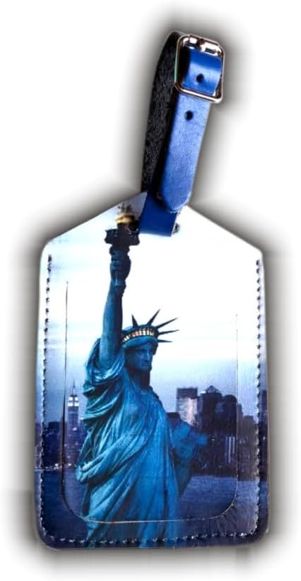 Mulch Leather Genuine Cow Leather Luggage Tag for Baggage ID Tags Travel Bag Tags for Suitcases Privacy Cover ID Label (Statue of Liberty)
