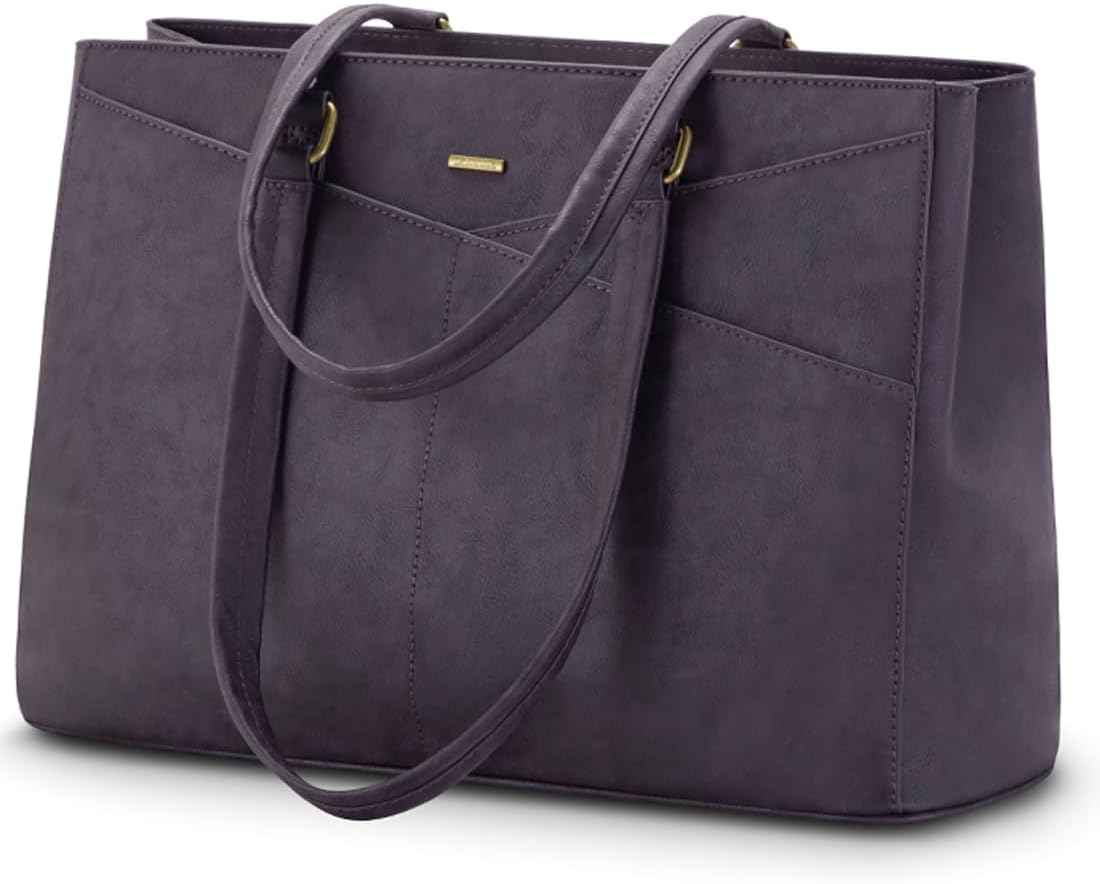 LOVEVOOK Laptop Bag for Women 15.6 Inch Tote Bags Waterproof Leather Briefcase Computer Women Business Office Work Bag, Vintage Purple