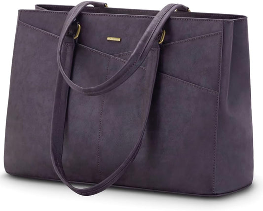 LOVEVOOK Laptop Bag for Women 15.6 Inch Tote Bags Waterproof Leather Briefcase Computer Women Business Office Work Bag, Vintage Purple