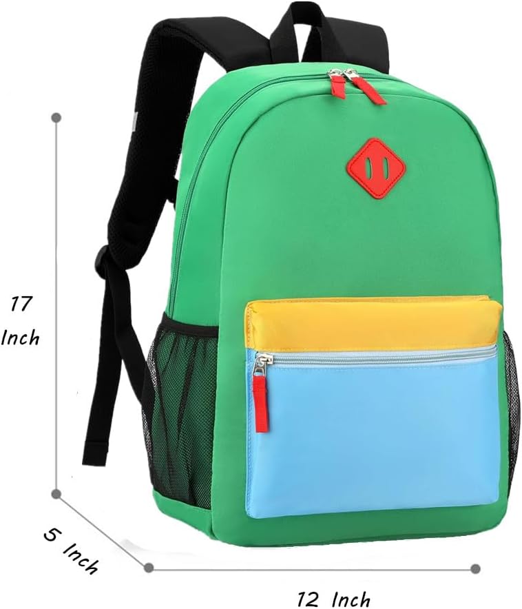 Kids Backpack Lunch Box Set Elementary School Backpacks 5-9 Years for Boys and Girls with Chest Buckle (Set Green Blue, Large-17 H)