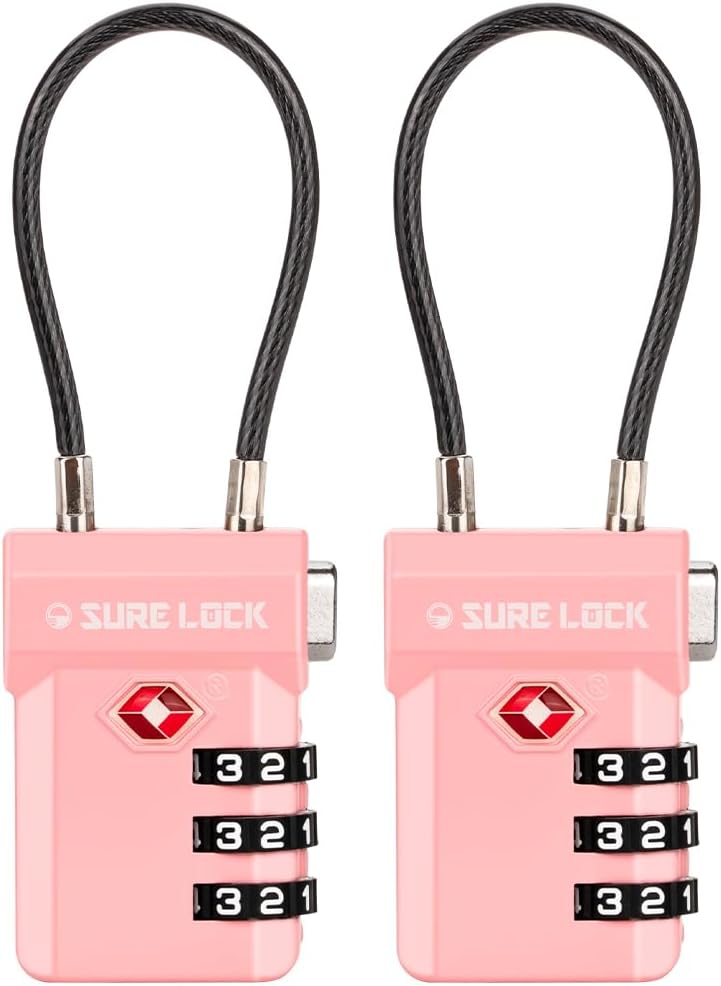 SURE LOCK TSA Approved 3-Digit Combination Luggage Locks – Open Alert Indicator, Re-settable Code with Zinc Alloy Body, Easy-Read Dials for Suitcase, Backpack, Gym Locker & Toolbox (Multiple Colors)